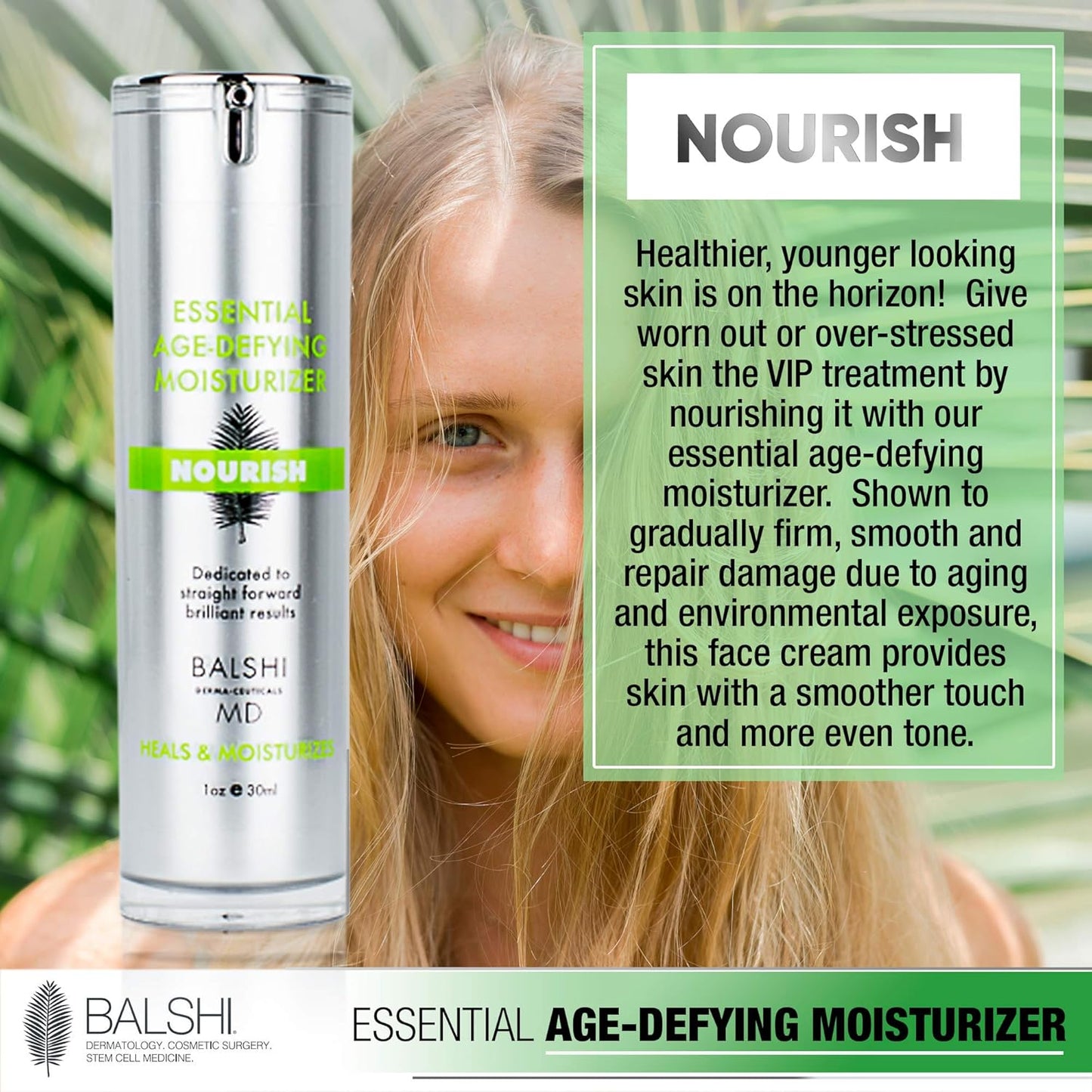 NOURISH ESSENTIAL Moisturizing Face Cream - Infused W/Hyaluronic Acid, Jojoba Oil, & Squalane - Hydrates, Firms, & Revives Skin - Diminish Wrinkles - 30Ml